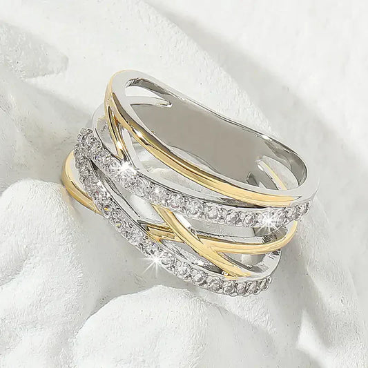 SilverGold Radiance Zirconia Ring | Mixed Gold